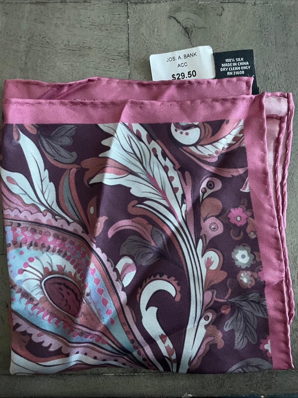 Jos. A. Bank Mauve and Pink Paisley Silk Pocket Square